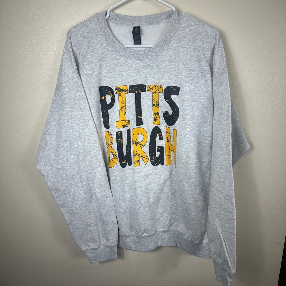 Gildan Pittsburgh Sweatshirt Mens Large Gray Crewneck Pullover Fleece Outdoor